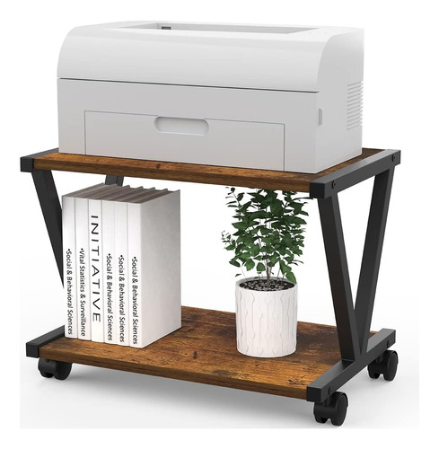 Retro Desktop Printer Stand 2 Tiers Under Desk Wood Pri...