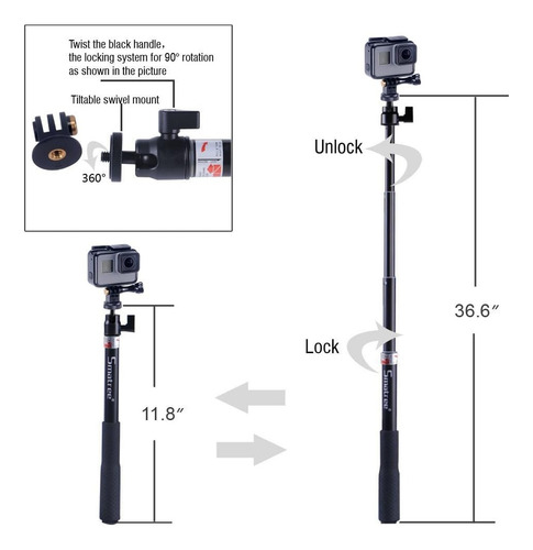 Smatree Smapole Q1 Selfie Stick/monopod Para Gopro Hero Y Ca