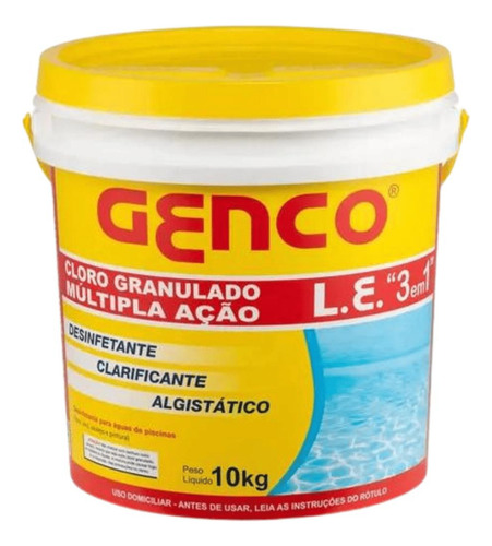 Balde Cloro Genco Para Piscina 10k 3x1 Granulado Multi Ação