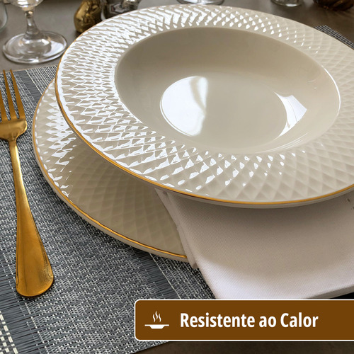 6 Jogo Americano Mesa Posta Luxo Impermeável Mz Meta 2 Vr Cor M15 PRATA BRILHO claro escuro cinza grafite preto METALICO MZ RETANGULAR