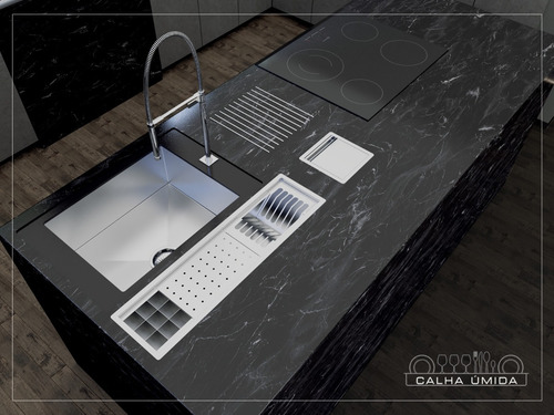 Calha Úmida Canal Equipado Inox Escorredor Louça Embutido Pi
