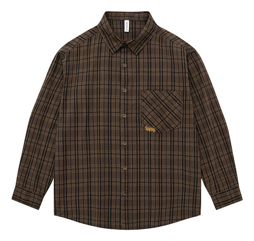 Camisa Casual De Manga Larga A Cuadros Con Bordado Coreano P