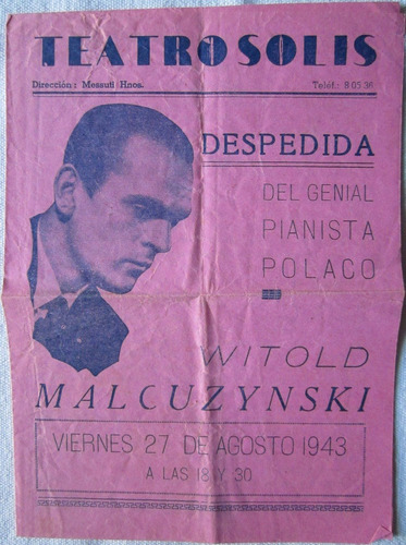 Antiguo Programa Teatro Solis Pianista Witold Malcuzynsky 19