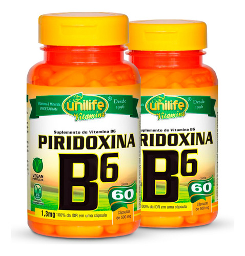 Kit 2 Vitamina B6 Piridoxina Unilife 60 Cápsulas Sabor Sem Sabor