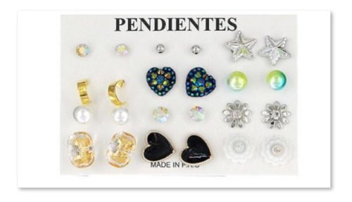 Set 12 Aretes Fantasía Perlas Y Otros Mujer O Niña