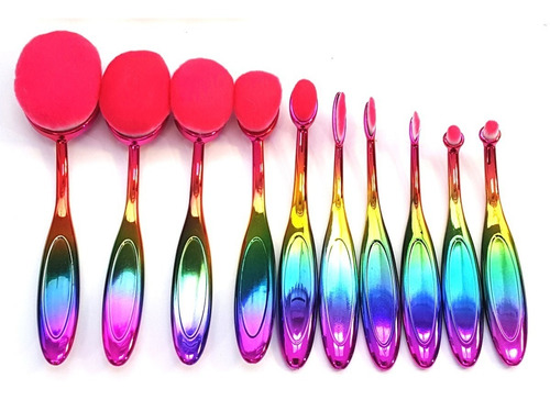 Imagen 2 de 6 de Set 10 Pinceles Ovales Profesional + Neceser Rosa O Violeta