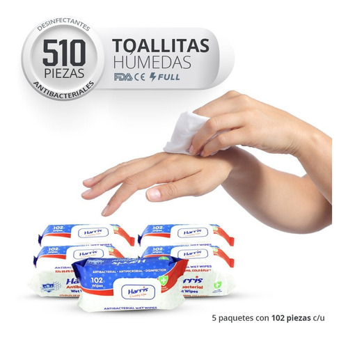 Imagen 1 de 7 de Toallitas Desinfectantes Antibacteriales Toallas Húmedas