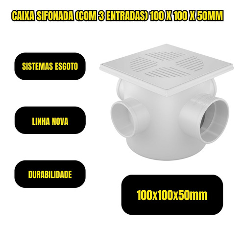 Caixa Sifonada Com 3 Entradas 100x100x50mm Esgoto Predial