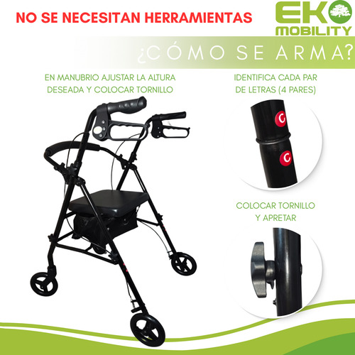 Andadera Con Ruedas Y Asiento / Andadera Rollator Negra