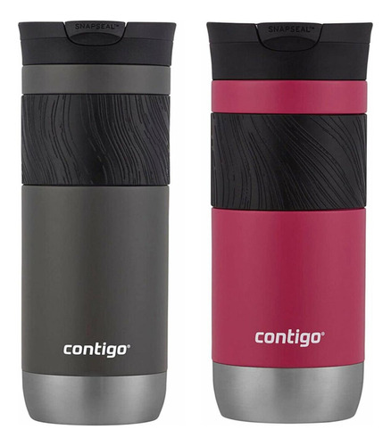 Termo Vaso Contigo Acero Inoxidable 2 Piezas 591 Y 473 Ml Color Negro Y Rosa