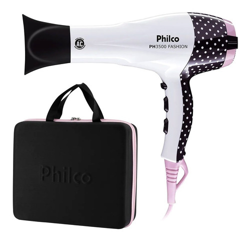 Secador De Cabelo Philco Ph3500 Fashion 2000w, Motor Ac Profissional, Maleta, 2 Velocidades E 3 Temperaturas