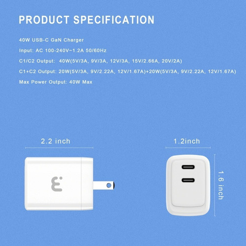 Imagen 2 de 2 de Cargador De Pared My Bat Pro 40w Usb-c - Color Blanco