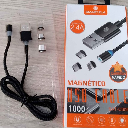 Cabo Carregador Magnético 3 Em 1 Micro Usb V8 Type C