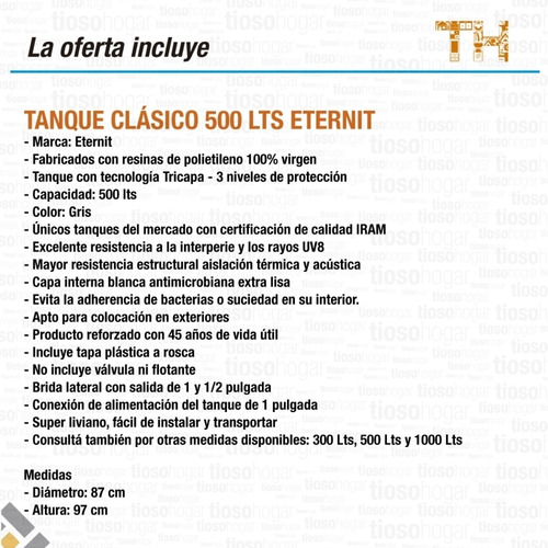 Tanque De Agua 500 Lts Tricapa Eternit Exterior Do Envio