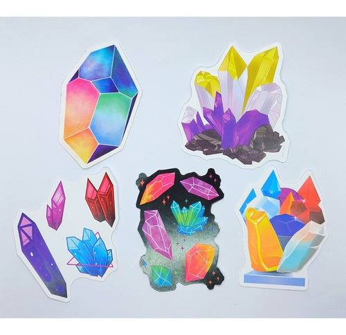 Set 5 Stickers. Calcomania Cristales Multicolor. Arcoiris. 