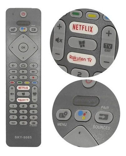 Botón Netflix con control remoto de TV inteligente Philips Rakuten