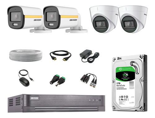 Cámaras Seguridad Kit 4 Hikvision 1080p Colorvu Noche Color