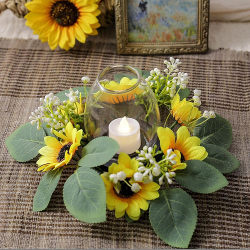 Guirnalda De Velas De Girasol, Corona Realista Para Puerta