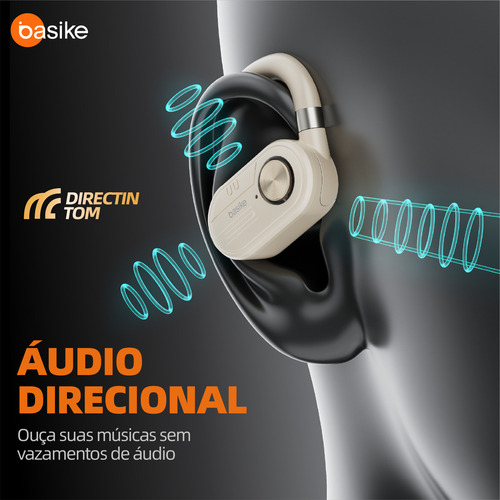 Fone De Ouvido Sem Fio Basike Bluetooth5.4 Ows Com Tela Lcd Cor Branco