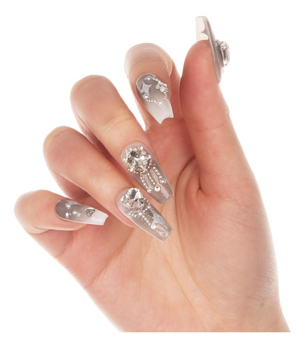 Uñas A Presión En Forma De Ataúd, Color Gris Estrella, Uñas