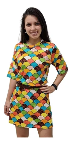 Vestido Camis o Animal Print On a Escamas Neon Curto Estampa
