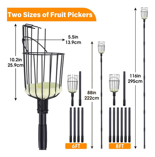 Herramienta Para Recoger Frutas Con Cesta, 7.3 Pies (88 PuLG