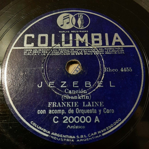 Pasta Frankie Laine Acomp Orquesta Columbia C199