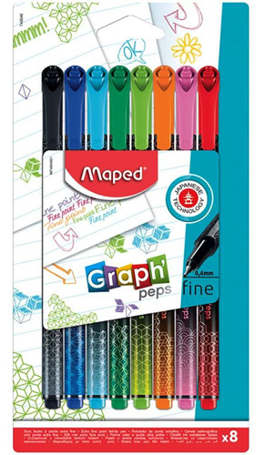 Caneta Hidrográfica Maped Graph Peps Premium 8 Cores