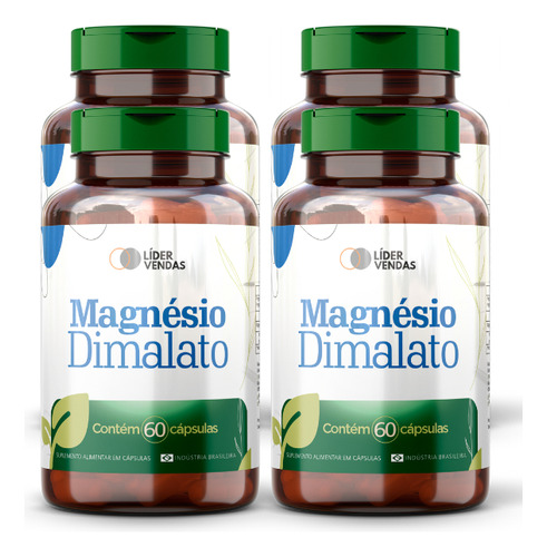 Magnésio Dimalato - 60 Cáps 420mg Kit Com 4 Potes