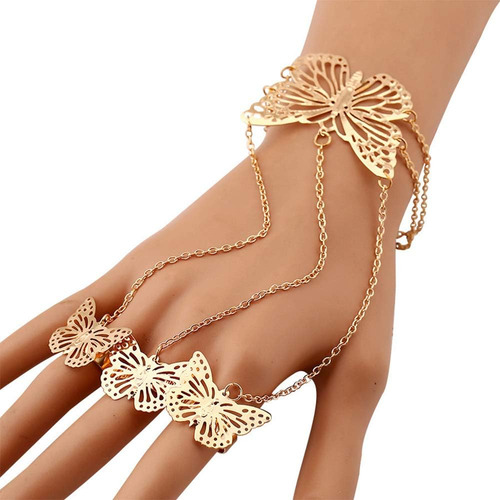 Yertter Pulsera De Cadena De Mano Con Mariposa Para Mujer, P