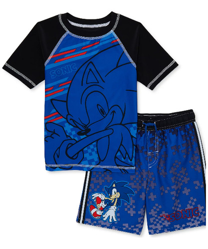 Conj Malla Protección Uv. Sonic. Bermudas Y Remera T5-6 Niño