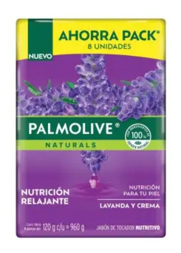 Jabón Tocador Barra Palmolive Naturals Lavanda 8 Pzas 120 G