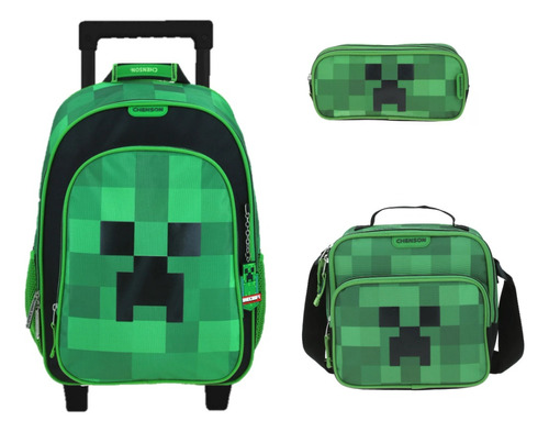 Kit Mochila Lonchera Y Lapicera Minecraft Con Carro Vs1545