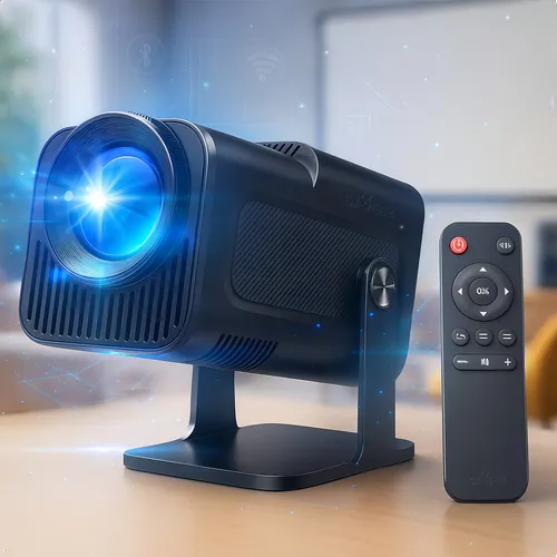 Projetor Hy320 Davely Smart TV Android WiFi6 390 ANSI Lumens Full HD 4K Mini Projetor Portátil Preto com Controle Remoto