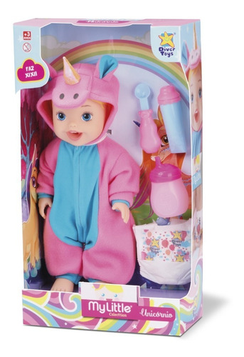 Imagen 1 de 2 de Muñeca Con Accesorios Diver Toys Pijama Unicornio Pañal