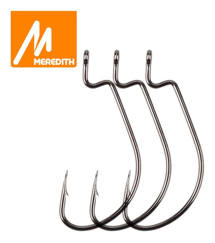 Kit 5 Anzol Meredith Offset Tamanho 3/0# De Carbono Elevado