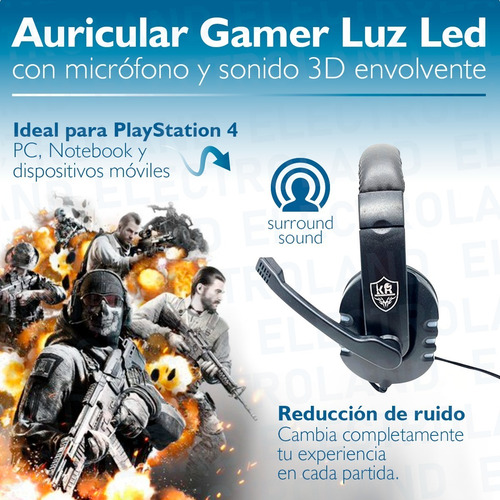 Imagen 3 de 10 de Auricular Gamer Micrófono Luz Led Rgb Sonido Hq Ps4 Pc
