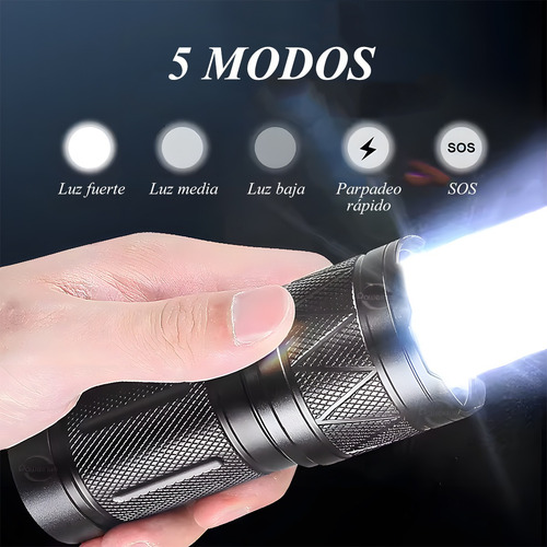 Linterna Led Recargable Usb, 5 Modos, Ipx4,lámpara Táctica