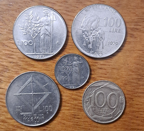 Italia X 5 Monedas Incluye 2 Conmemorativas 100 Liras 1979 (Usado)