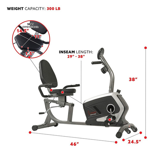 Bicicleta Sunny Health  Fitness Reclinable Y Magnética, 300