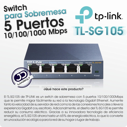 Imagen 2 de 6 de Switch De Escritorio 5 Puertos Gigabit, Tp-link Tl-sg105
