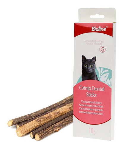 Imagen 2 de 2 de Ramas Dentales Bioline Catnip Dental Sticks Para Gato 5 U.