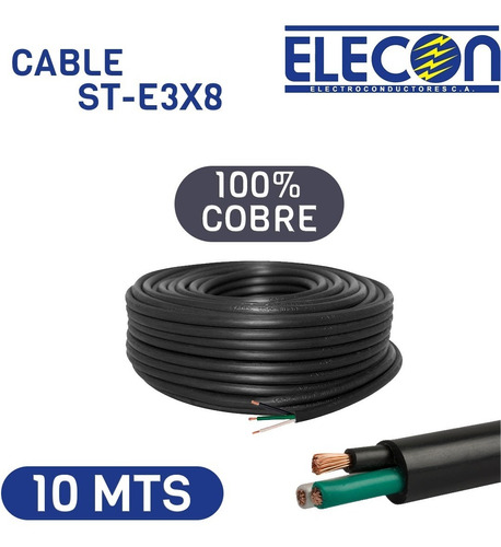 Cable Eléctrico St-e3x8 Awg Elecon 100% Cobre 10mts 600v