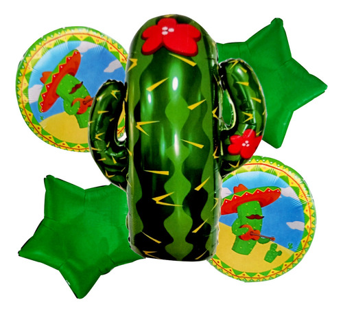 Globos Metalizados Cactus Decoracion Fiesta Mexicana X5 Unds