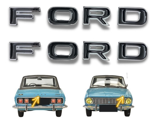 Par Emblemas Letras Ford Capô Corcel Belina 68 79 70 71 72 