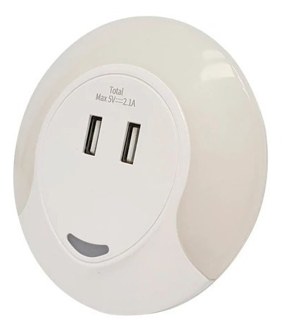 Imagen 2 de 7 de Toma Corriente Philco Blanco Luz De Noche Cálida 2 Usb