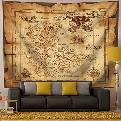 Carteles Decorativos Qcwn Tapiz De Mapa Pirata, Tapiz De Map