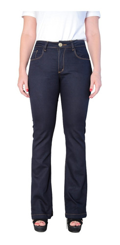 Imagem 1 de 5 de Calça Jeans Semi-flare Feminina Marinho