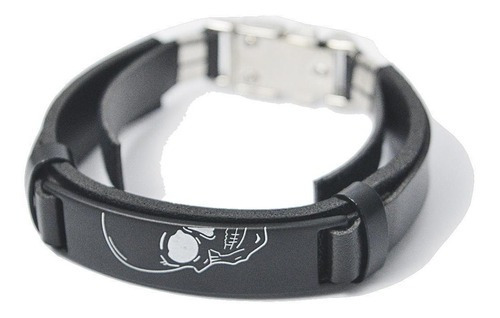 Pulseira Couro Masculina Caveira All Black Regulável