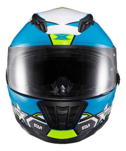 Capacete Texx Fechado Wing Superstar Azul Verde Branco 58